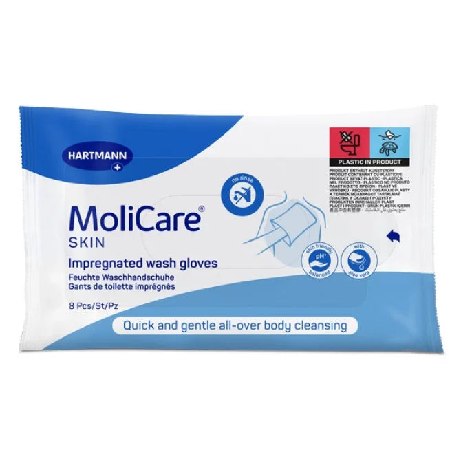 Molicare Skin Impregnated Wash Gloves 8-Pieces Pack