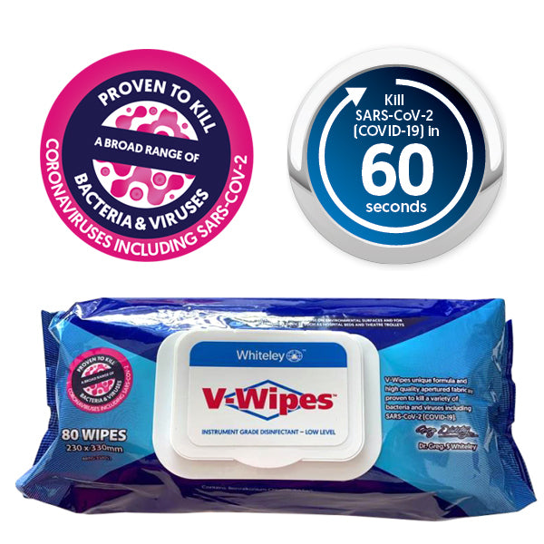 V-Wipes Hospital Grade Disinfectant Wipes - Flat Pack 80pcs