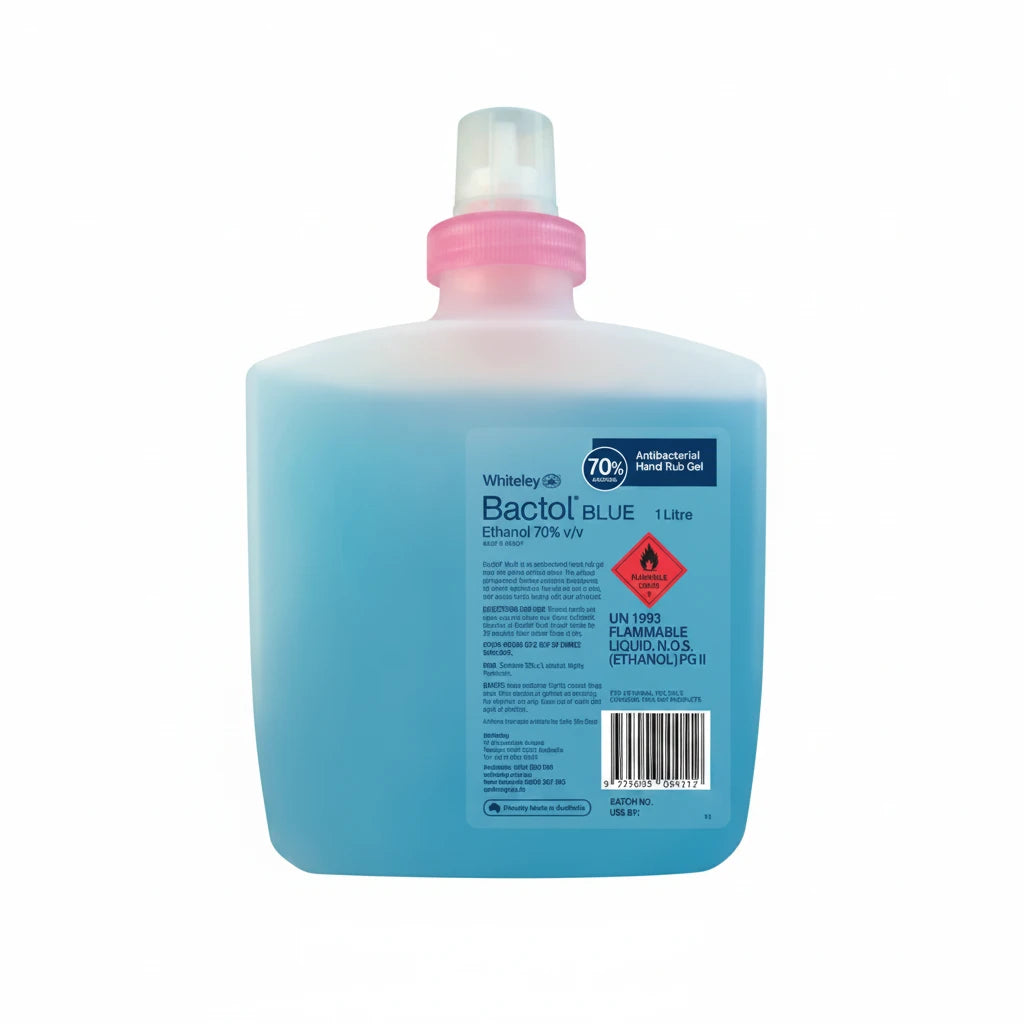 Bactol Blue 1 litre pod refill antibacterial hand sanitiser with 70 percent ethanol designed for healthcare dispenser systems in medical and dental facilities