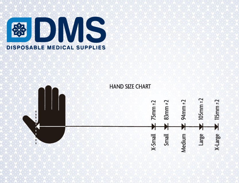 Hand size chart for disposable medical supplies