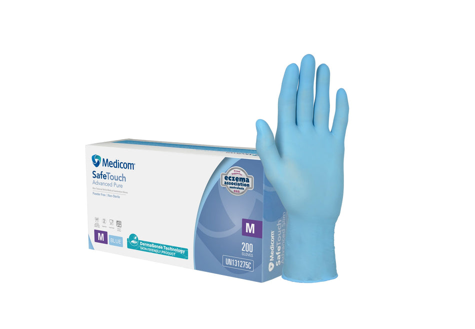 SafeTouch Advanced Pure - Accelerator Free Nitrile Gloves Medicom P/F Blue 200pcs Box