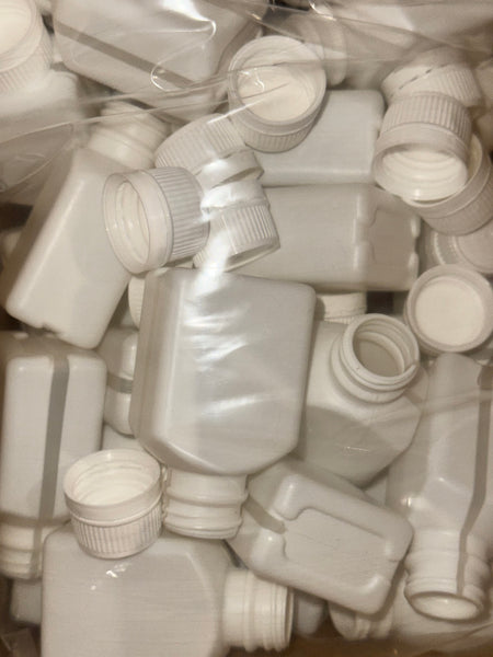 White Tablet Bottles 60ml 250pk with Wadded 24mm Tamper Tell Caps