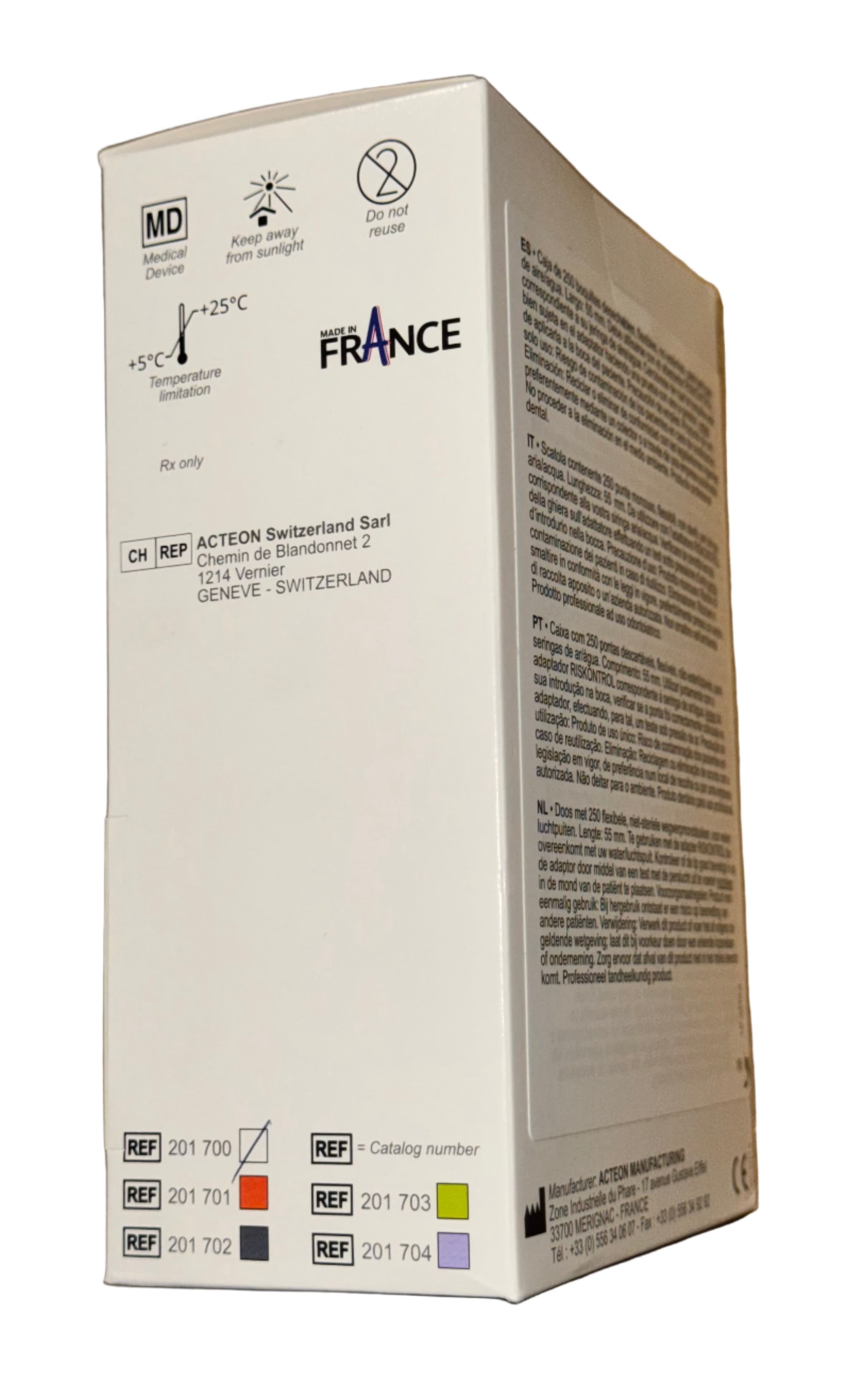 Acteon RISKONTROL White Mint disposable air water syringe tips box view for dental infection control supplies