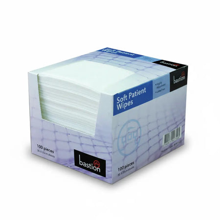 Bastion patient dry wipes 30x33cm box of 100 soft medical and dental wipes TGA listed