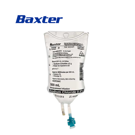 Baxter Sodium Chloride 0.9% IV Solution 500ml bag for injection and intravenous infusion