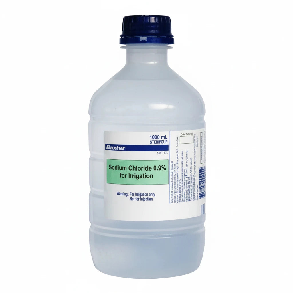 Sterile Baxter Sodium Chloride 0.9% Irrigation Solution 1000mL single bottle for wound, surgical and clinical irrigation use in medical environments (not for injection)