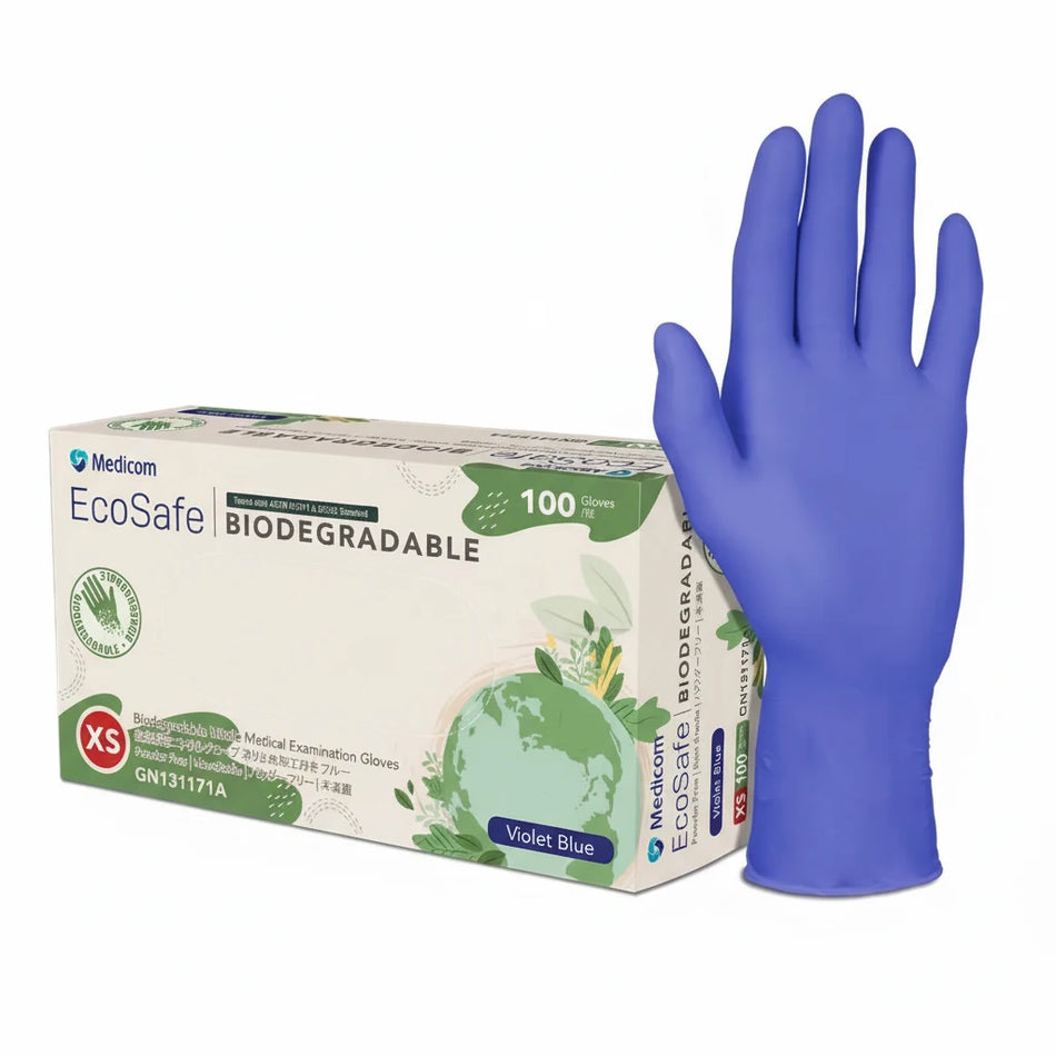 EcoSafe biodegradable nitrile medical examination gloves powder free violet blue 100 pack box