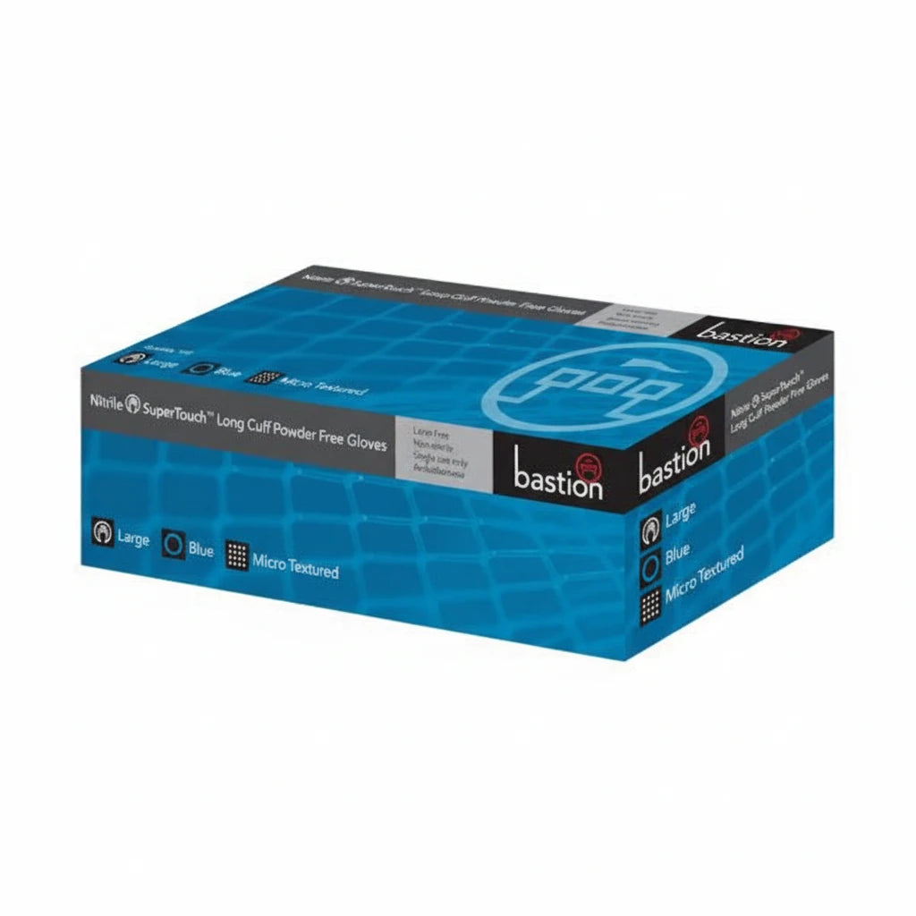 Blue long cuff nitrile gloves 0.15mm thick powder free 100 pack medical examination gloves latex free Australia