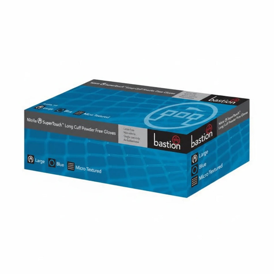 Blue long cuff nitrile gloves 0.15mm thick powder free 100 pack medical examination gloves latex free Australia