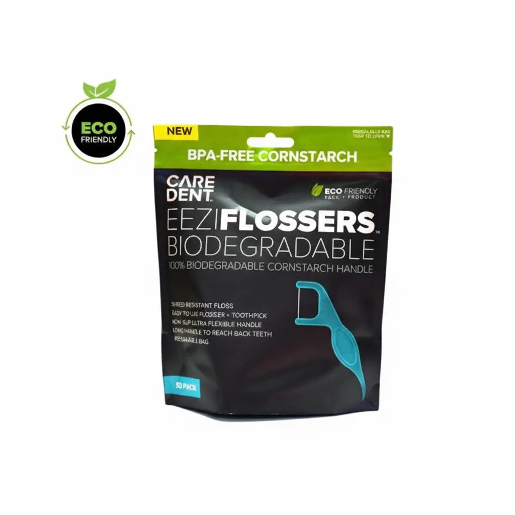 CareDent EeziFlossers biodegradable dental flosser picks 50 pack with shred-resistant floss