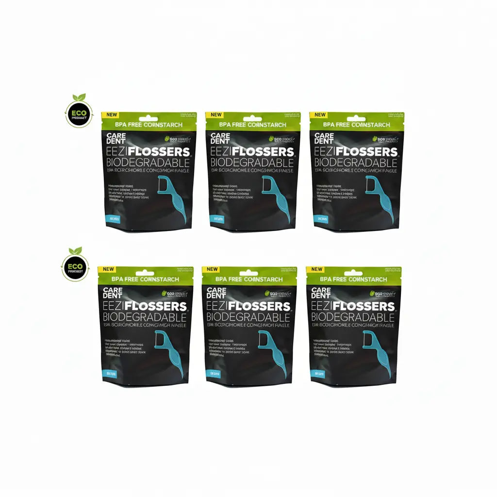 CareDent EeziFlossers bulk pack 6x50 biodegradable flosser picks, eco-friendly dental floss for family or clinic use