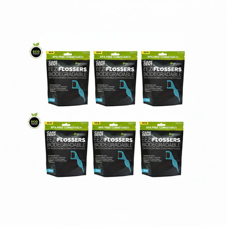 CareDent EeziFlossers bulk pack 6x50 biodegradable flosser picks, eco-friendly dental floss for family or clinic use