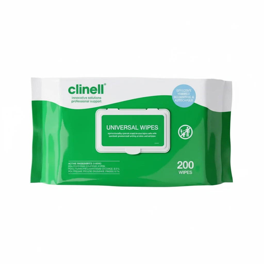 Clinell Universal Wipes pack of 200 alcohol free disinfectant wipes for cleaning medical equipment and surfaces