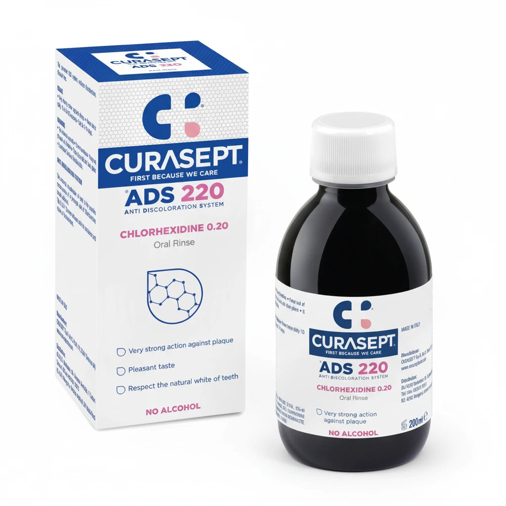 Curasept 0.20% Chlorhexidine Mouth Rinse 200ml – alcohol-free, non-staining oral care for implants, braces, and sensitive gums, Australia only