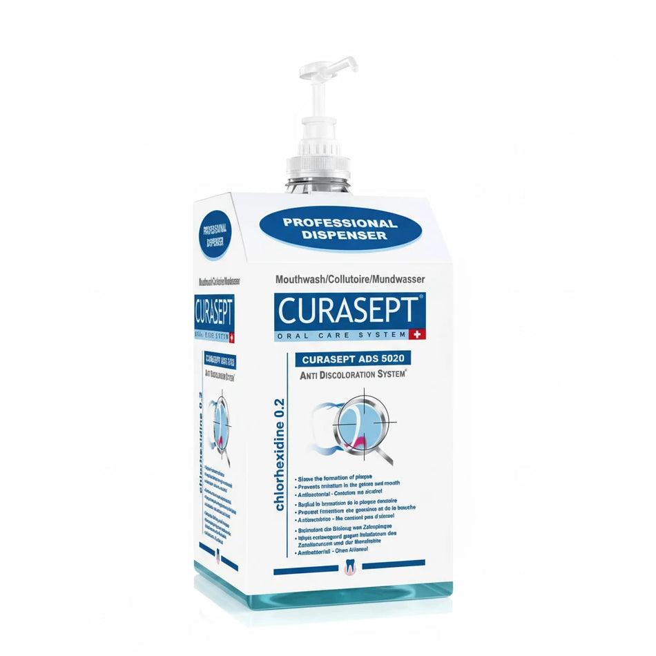 Curasept ADS 0.20% chlorhexidine mouth rinse 5L professional bulk bottle with pump – alcohol free dental clinic antimicrobial mouthwash Australia