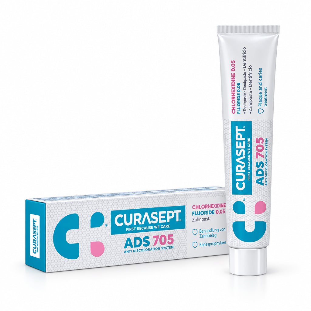 Curasept ADS 705 toothpaste gel with 0.05% chlorhexidine and 0.05% sodium fluoride