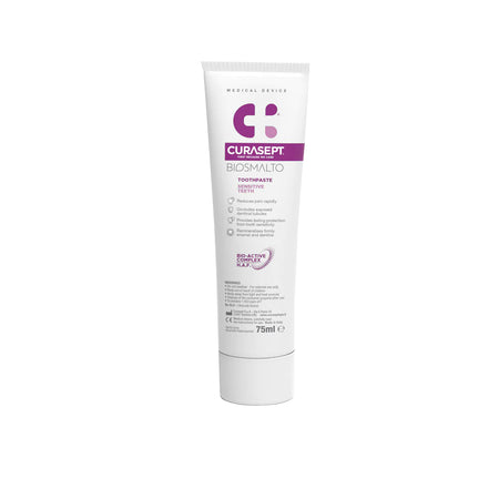 Curasept Biosmalto toothpaste benefits for sensitive teeth showing enamel remineralisation, dentine protection, and relief from tooth sensitivity