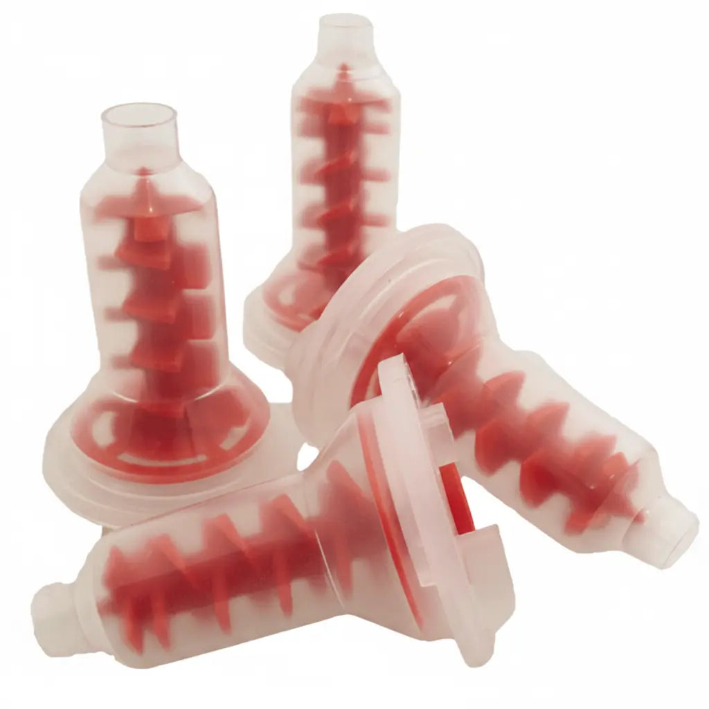 Dental automix mixing tips, Kerr-compatible fast-set dispensing tips with red cap dynamic design for efficient and precise material delivery
