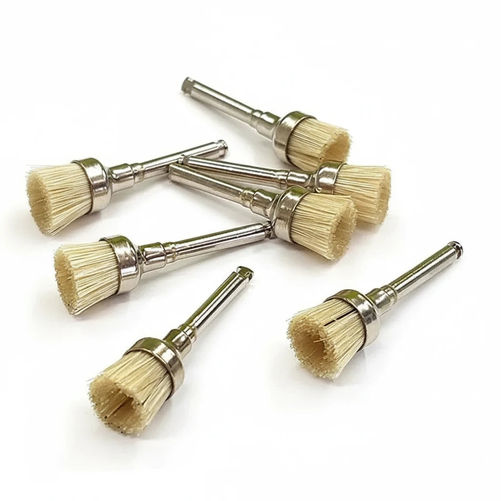 Dental prophy brush 100 pack natural bristle cup shape latch type RA for low-speed handpiece polishing – PB-370