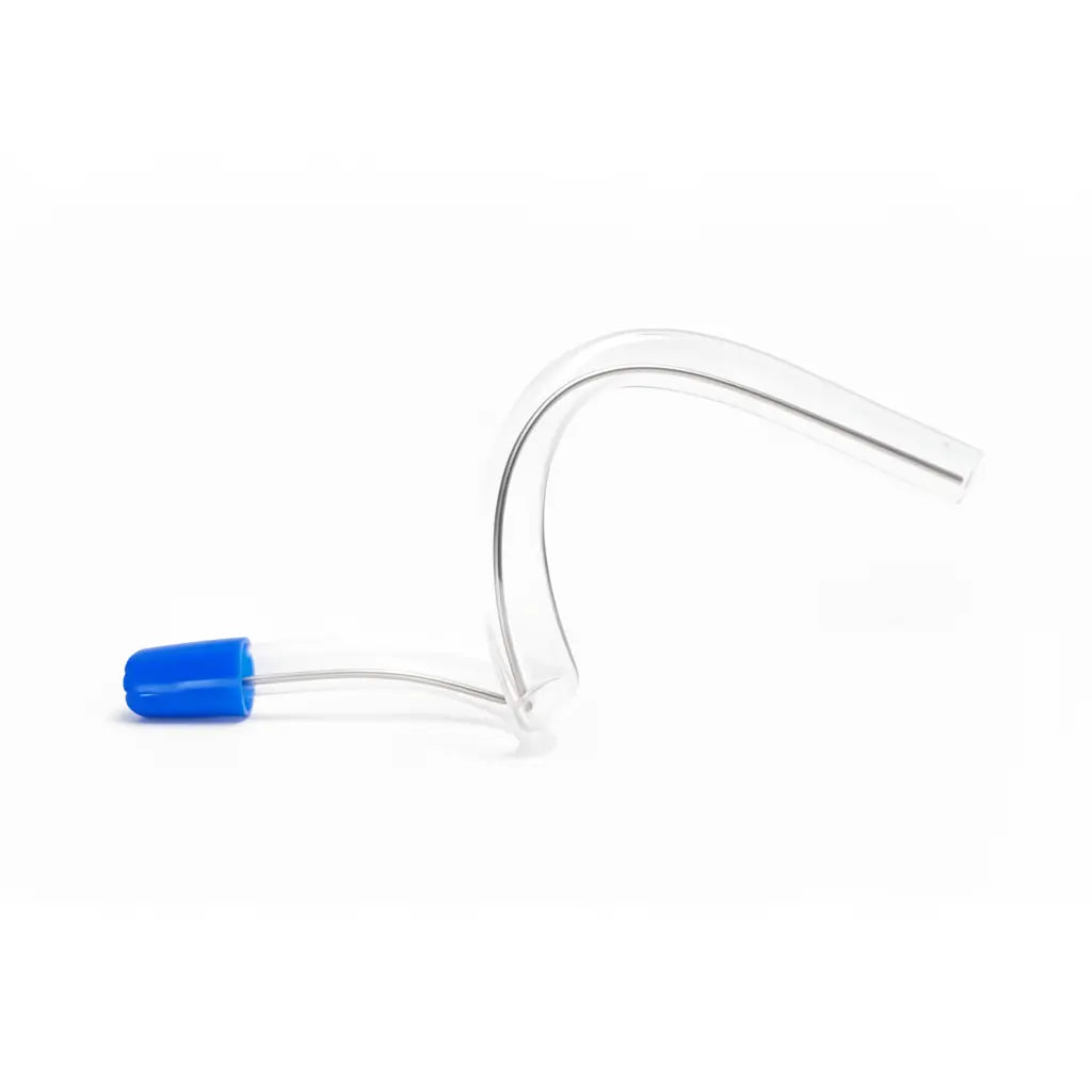 Bendable dental saliva ejector showing stainless steel wire-reinforced tube and shape-retaining construction