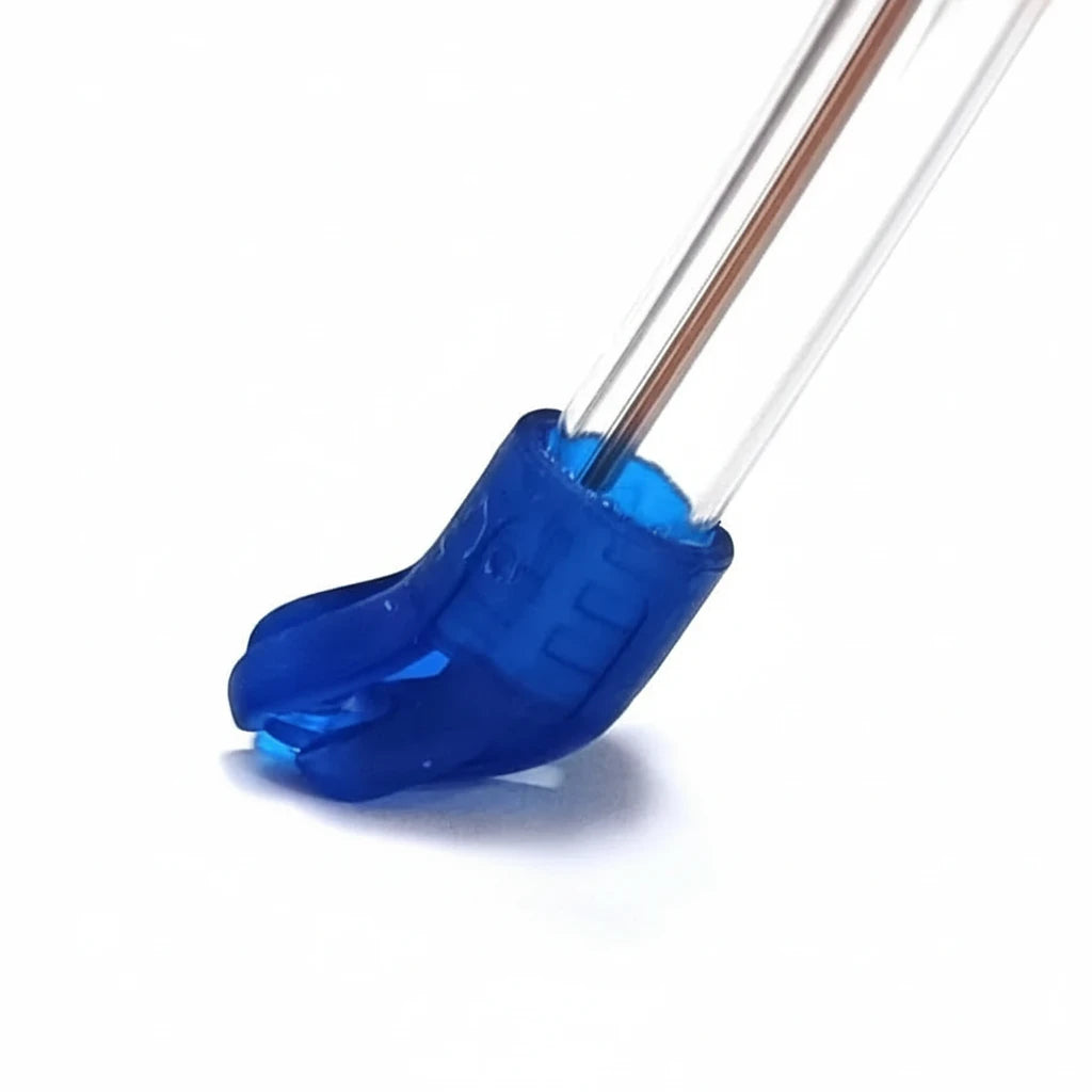 Blue soft non-removable tip on 6.5mm x 148mm disposable dental saliva ejector with bendable wire-reinforced tube