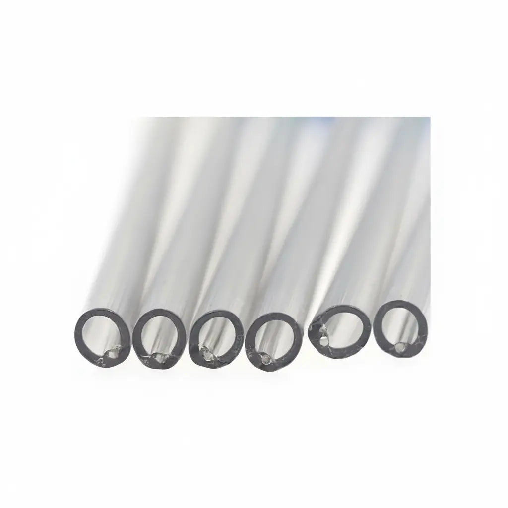 Dental saliva ejector with clear PVC tube showing internal stainless steel wire reinforcement
