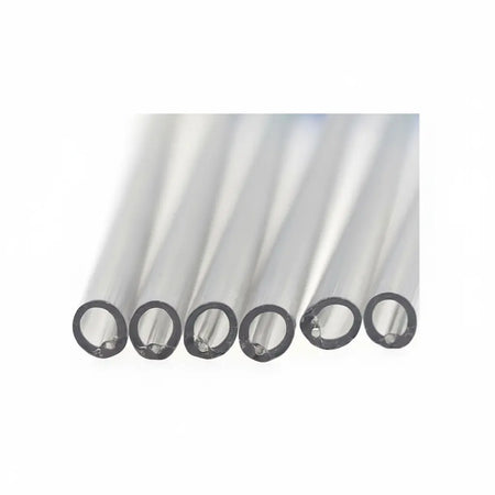 Dental saliva ejector with clear PVC tube showing internal stainless steel wire reinforcement