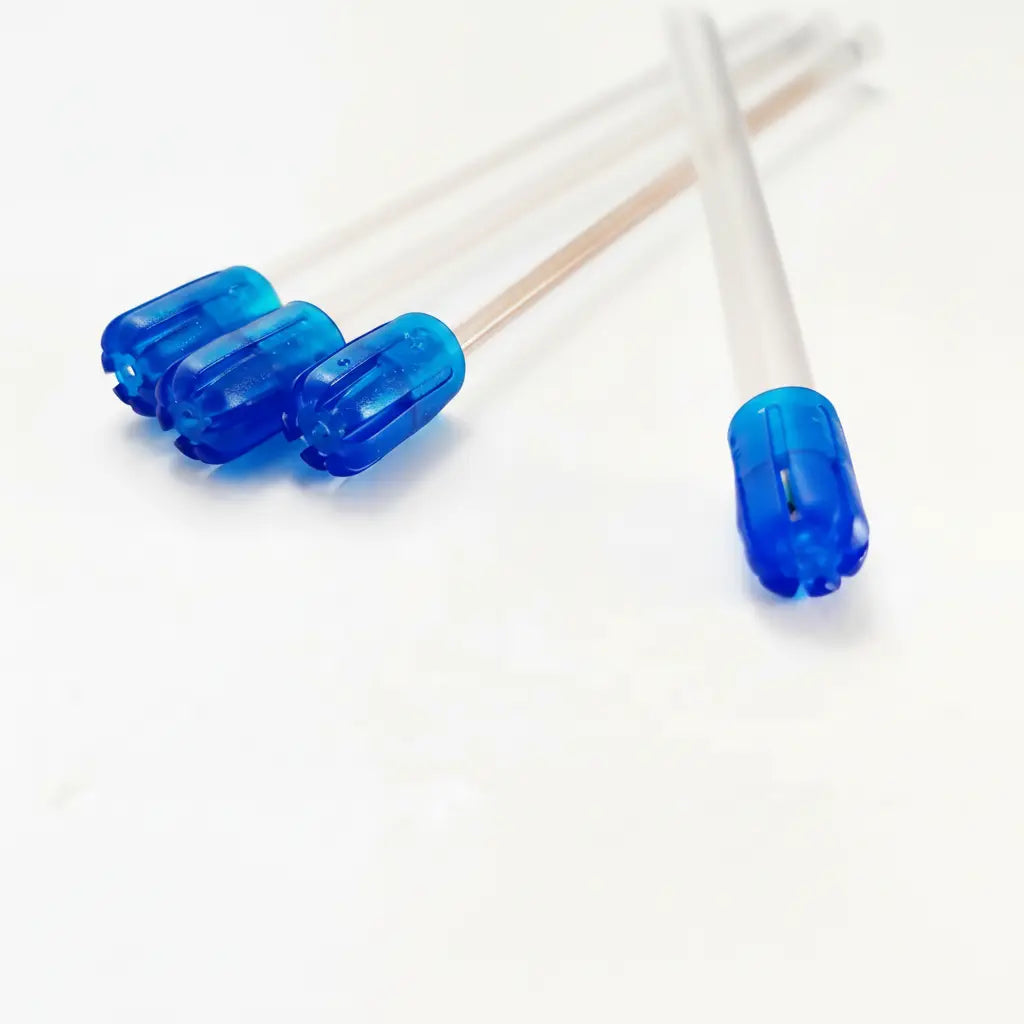 1,000-piece bulk carton of disposable dental saliva ejectors with blue soft non-removable tips