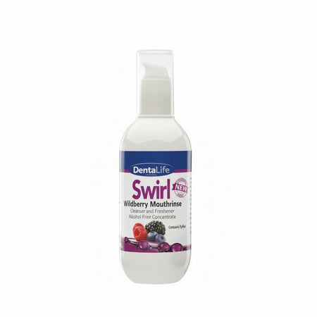 Dentalife Swirl mouthrinse concentrate delivering up to 1000 rinses, gentle alcohol-free formula for dental practices