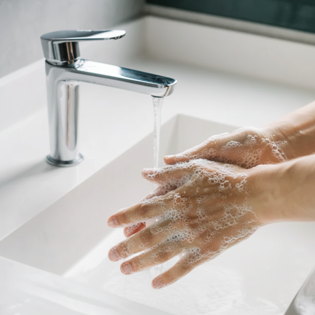 Whiteley Dermalux Everyday Soap 500ml pump in use at a dental clinic for hand hygiene compliance