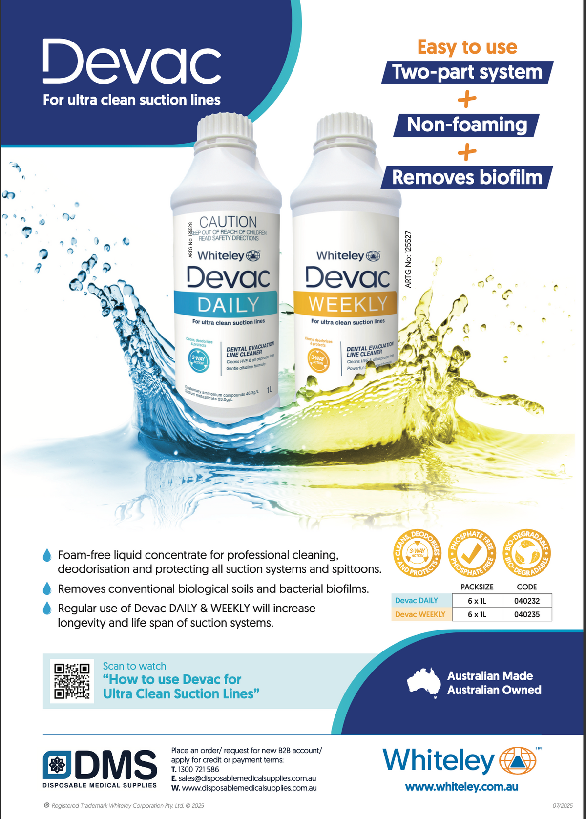 Devac Weekly used for weekly maintenance of dental suction and evacuation systems