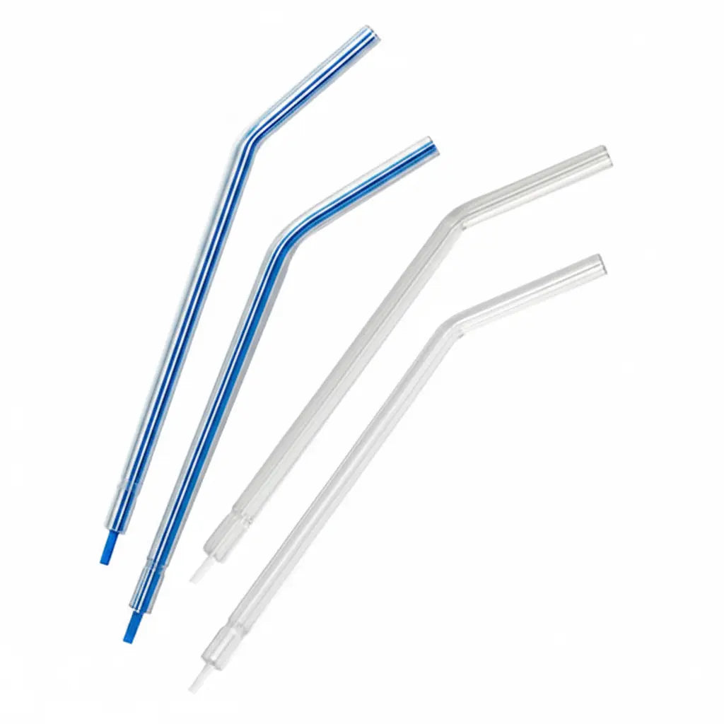 Disposable 3-way air/water syringe tips, 250-pack, clear latex-free dental tips.