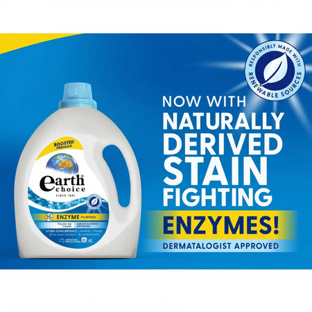 Earth Choice enzyme powered laundry liquid tough on stains and gentle on fabrics