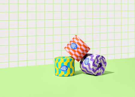 Eco friendly bathroom setup with recycled toilet paper rolls