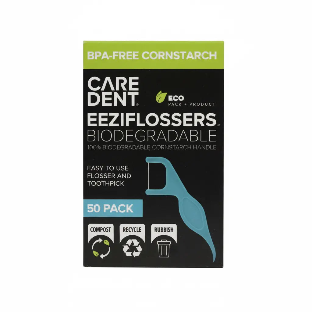 CareDent EeziFlossers biodegradable cornstarch handle eco-friendly dental flosser
