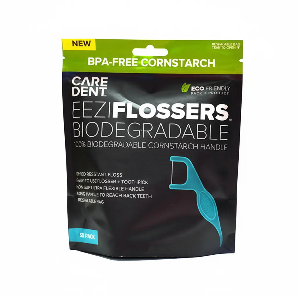 Close-up of CareDent EeziFlossers ergonomic non-slip handle for easy flossing