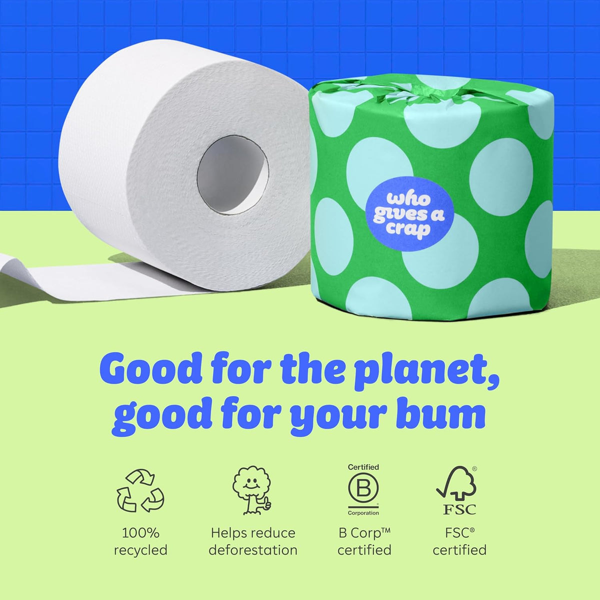Good for the planet recycled toilet paper made from 100 percent recycled paper