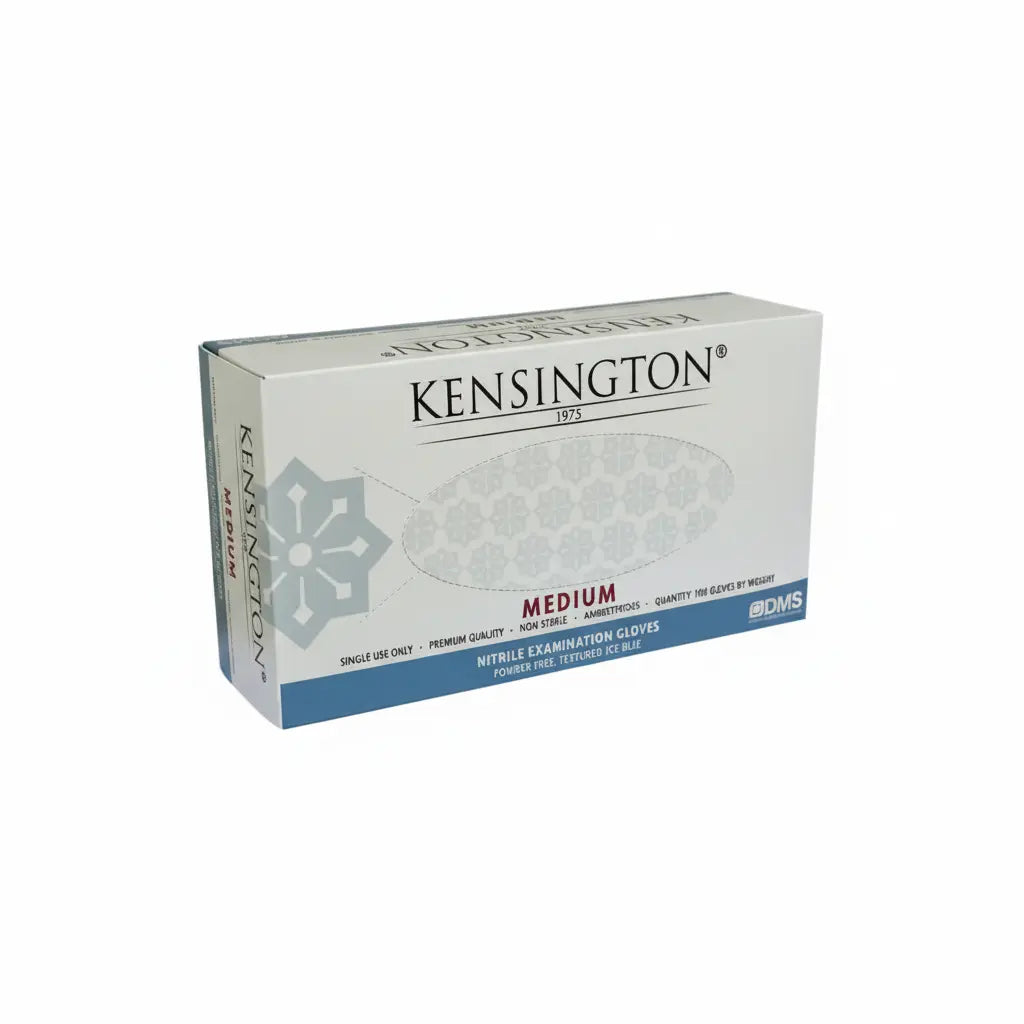Kensington 1975 nitrile examination gloves powder free latex free ice blue textured grip medical dental gloves Australia ARTG listed
