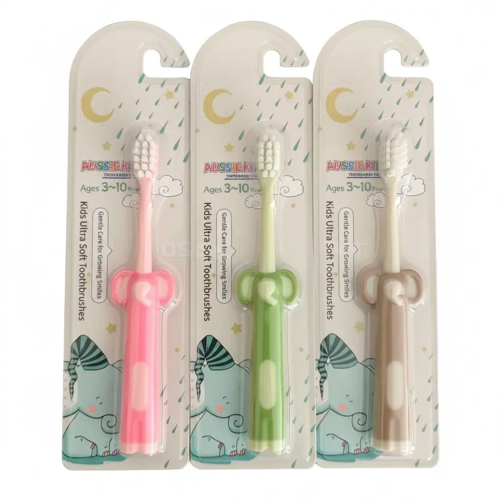 Kids Ultra Soft Toothbrushes 12 Pack with individually wrapped children's toothbrushes in assorted colours for ages 3-10 years.