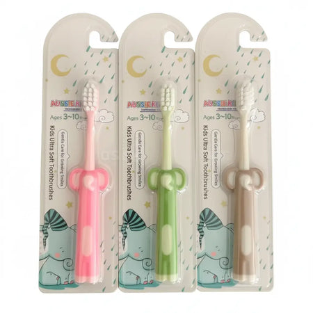 Kids Ultra Soft Toothbrushes 12 Pack with individually wrapped children's toothbrushes in assorted colours for ages 3-10 years.