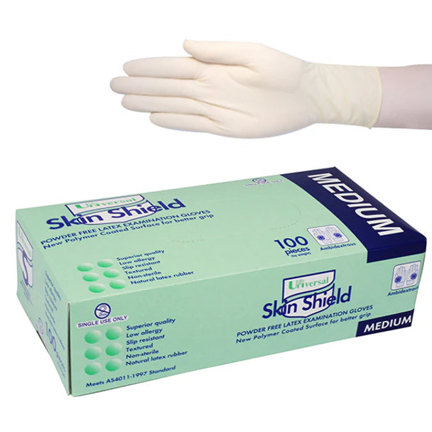 Anatomical snug-fit latex examination gloves providing high tactile sensitivity and precision for medical, laboratory, and beauty tasks