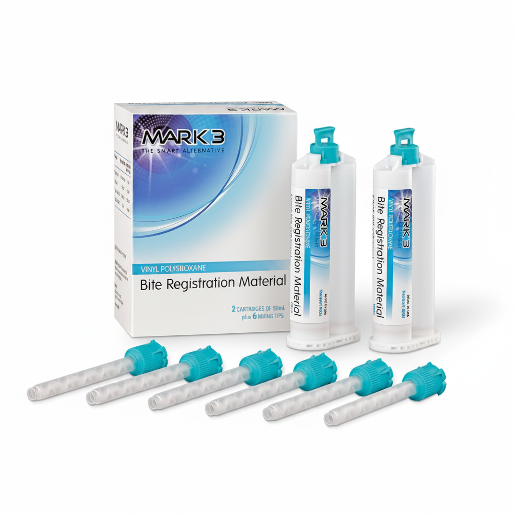 MARK3 Fast Set bite registration VPS material with 2 x 50mL cartridges and 6 mixing tips