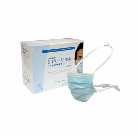 Medicom Safe+Mask Sof-Skin Level 3 anti-fog tie-on surgical face masks blue 50 per box AS4381:2015 compliant