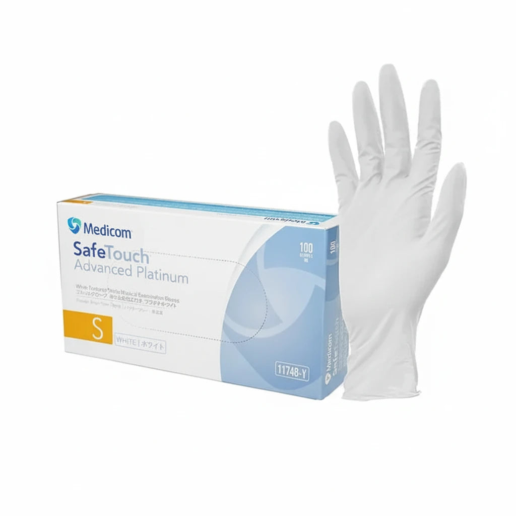 Medicom SafeTouch Platinum White Nitrile Gloves Small – 100 per Box, Latex-Free, Powder-Free, ASTM D6319 D6978 Compliant