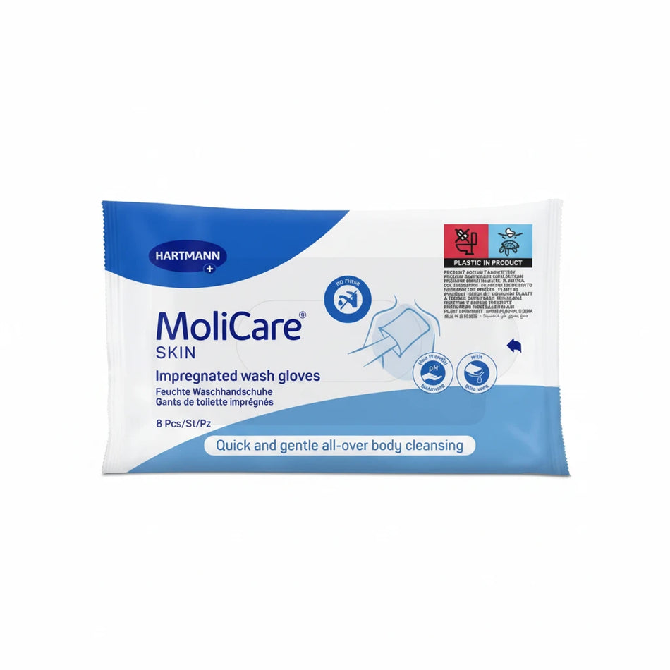 MoliCare no rinse wash gloves 8 pack disposable bed bath gloves for elderly and caregiver hygiene