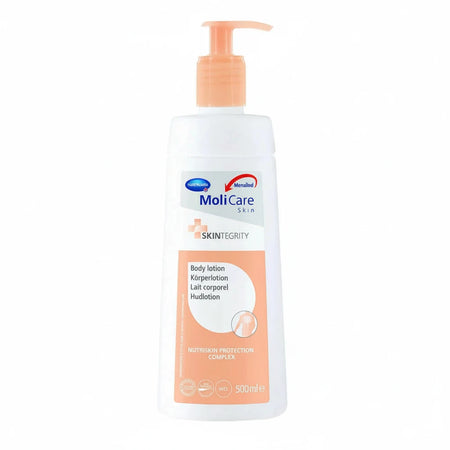 MoliCare Skin Body Lotion 500ml for sensitive, dry and elderly skin, intensive moisturising lotion with Nutriskin complex, fast absorbing medical-grade body lotion 500mL bottle