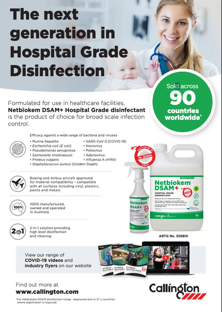 Netbiokem DSAM+ hospital grade disinfectant cleaner with 2-minute SARS-CoV-2 COVID-19 efficacy and broad-spectrum disinfection