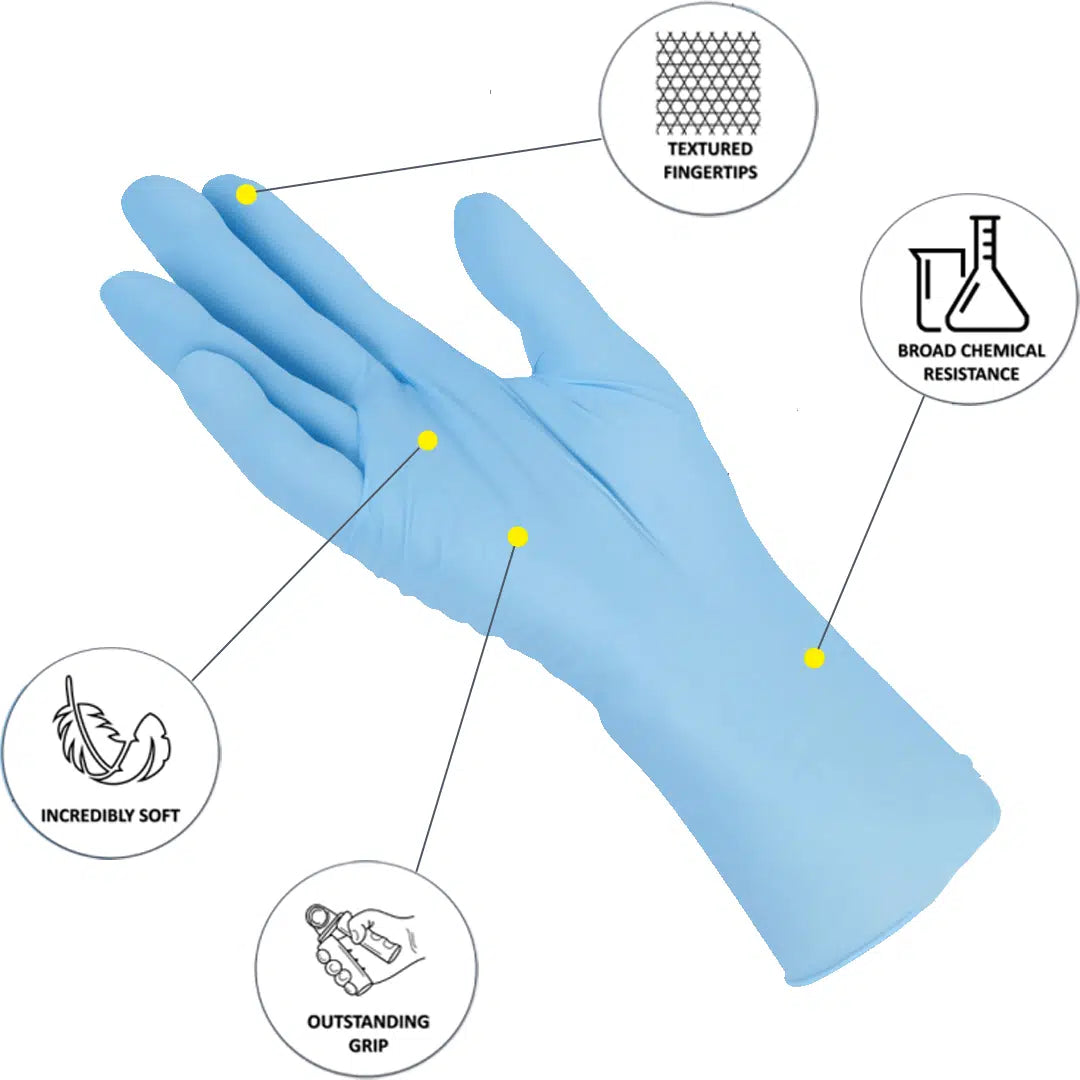 Powder free blue nitrile examination gloves SuperSoft 100 pieces per box for medical dental and food handling use