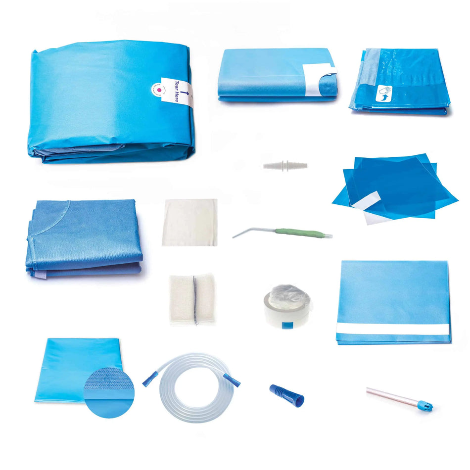 Ongard sterile dental implant surgical procedure draping kit with gowns, drapes, drill sleeves, suction and gauze
