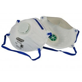 P2 respirator mask side view showing valve and adjustable nose clip for secure fit